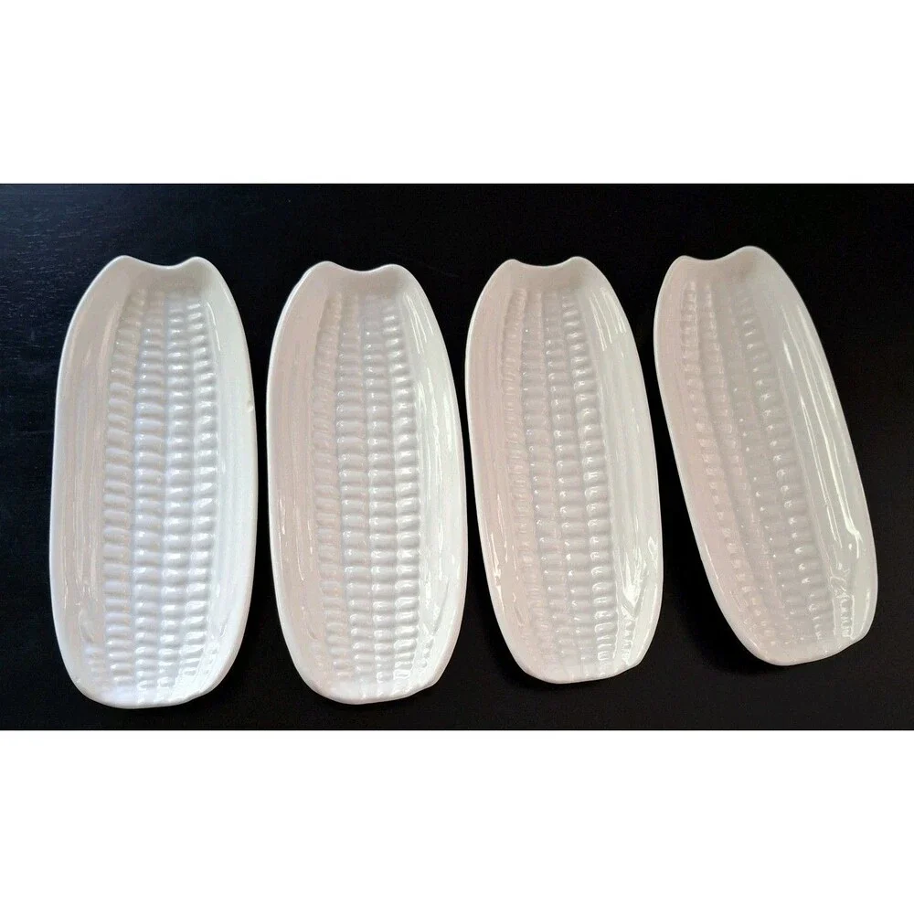Bordallo Pinheiro White Ceramic Corn Cob Holders set of 4 Made in Portugal
